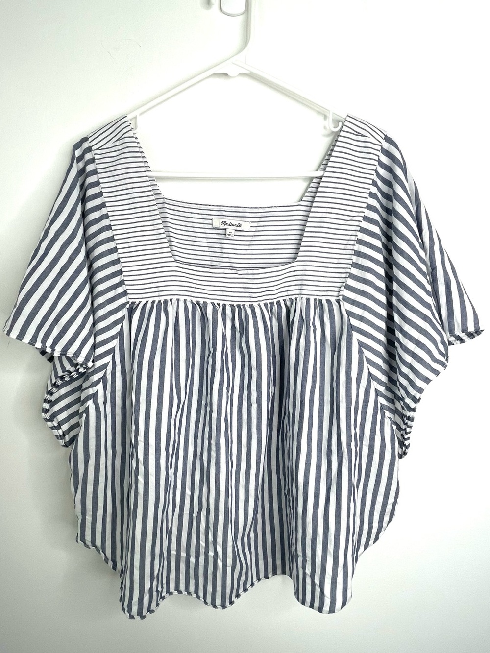 Madewell Blue and White Striped Square-Neck Women's Top size 2X